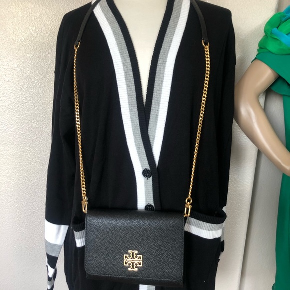Tory Burch Britten Chain Wallet Leather Crossbody Black - Picture 5 of 6